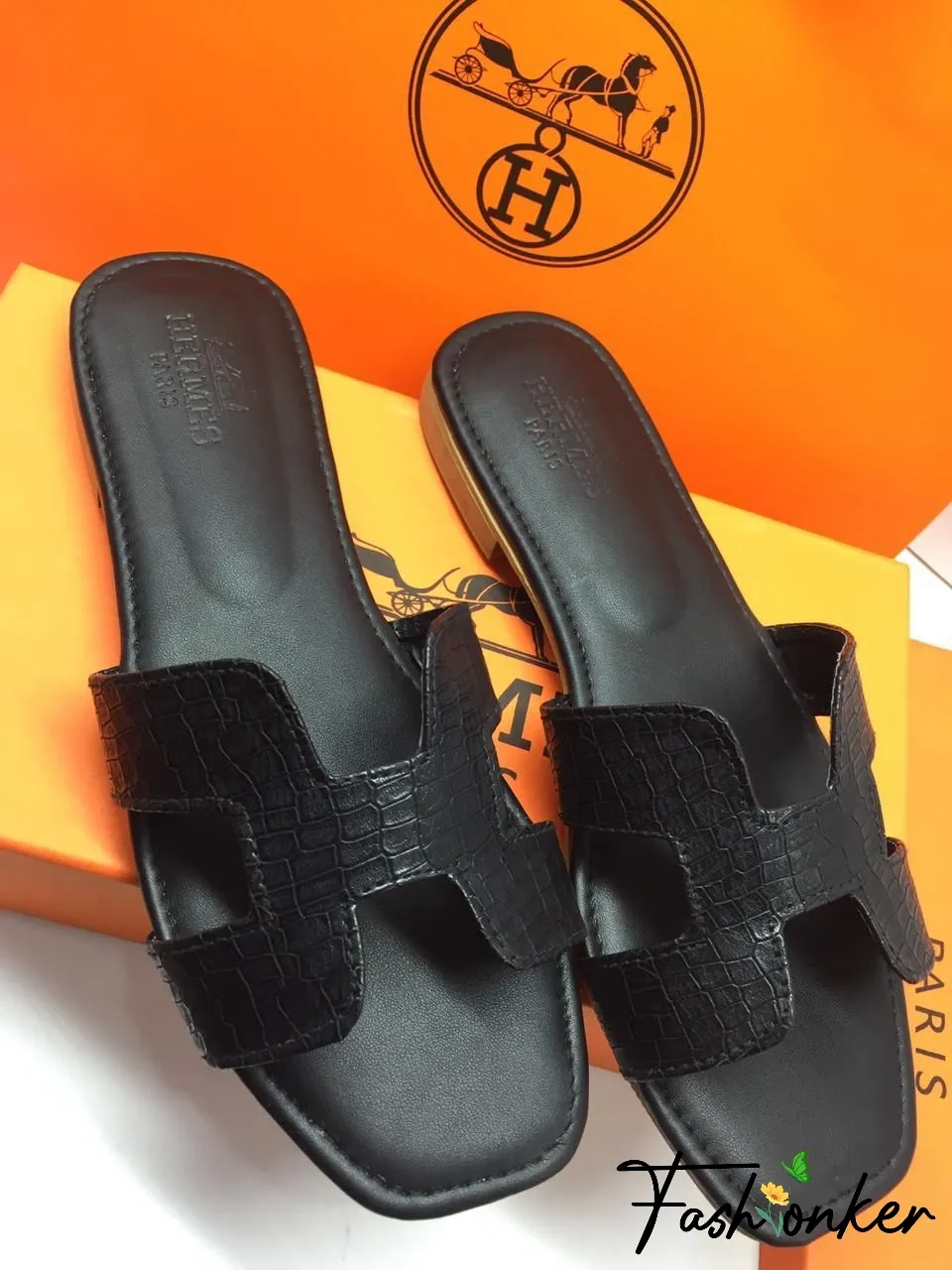 Hermes Crocodile Slippers 