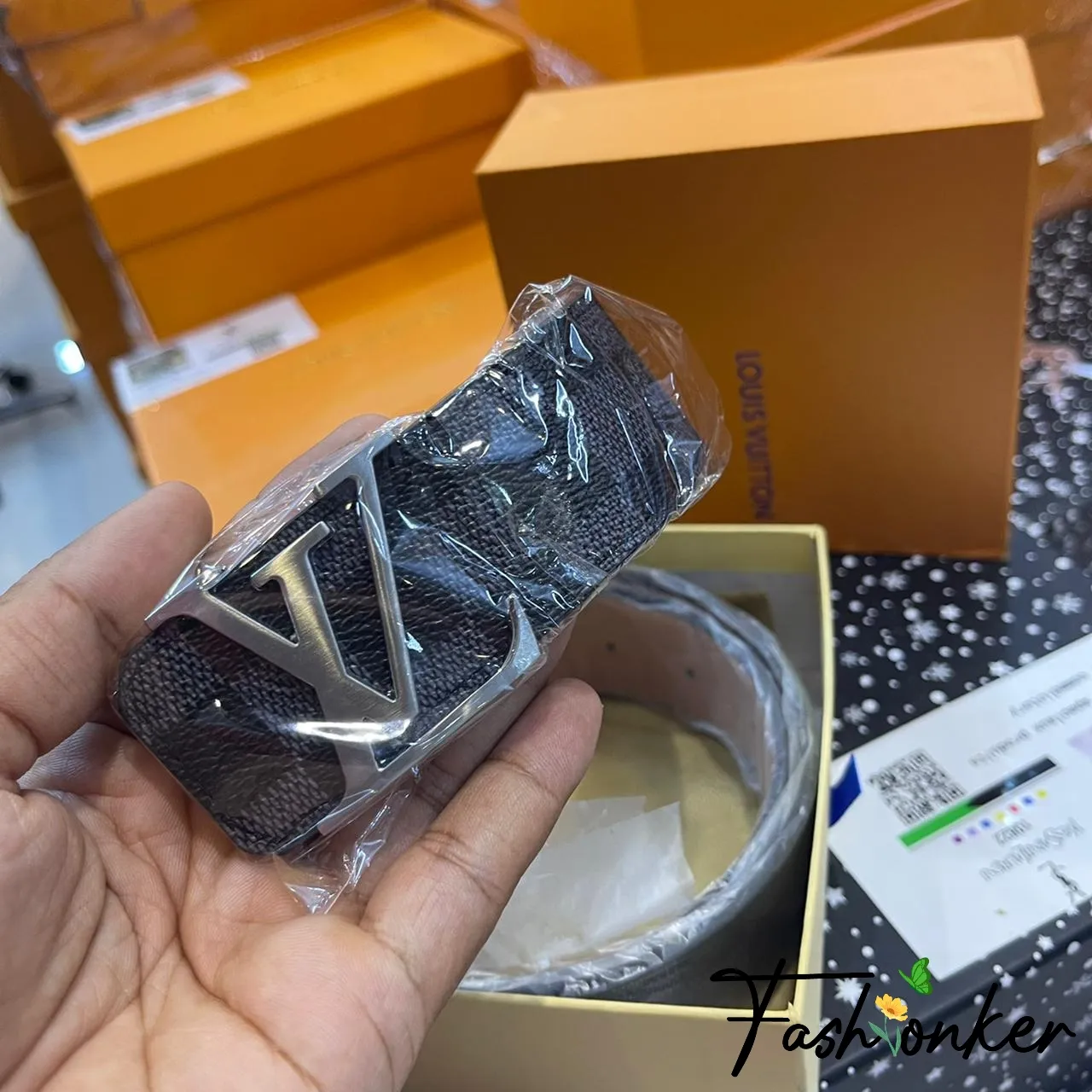 Lv Black Check Men Belt