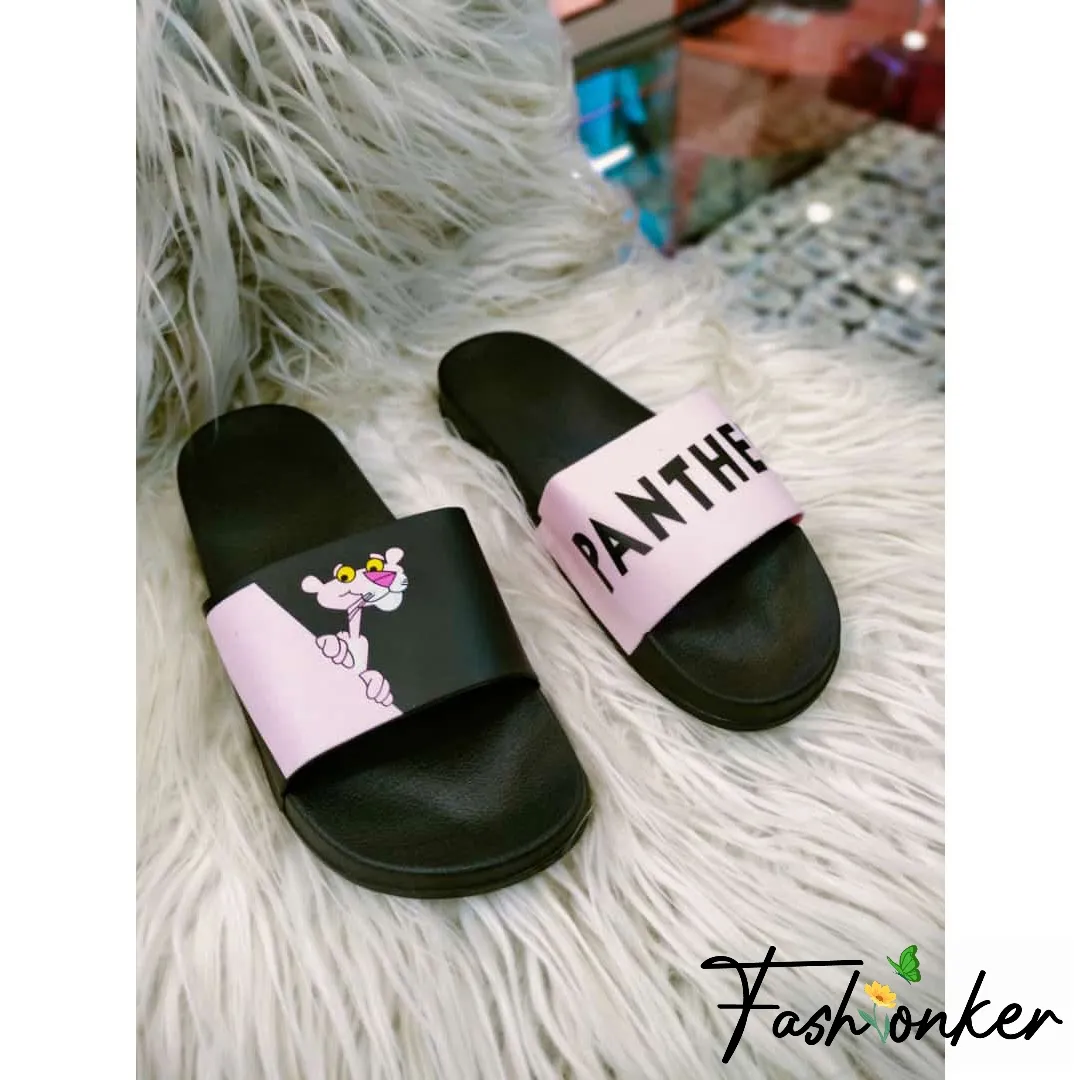 Pink Pink Black Panther Slides
