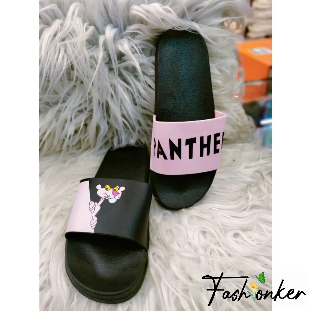Pink Pink Black Panther Slides