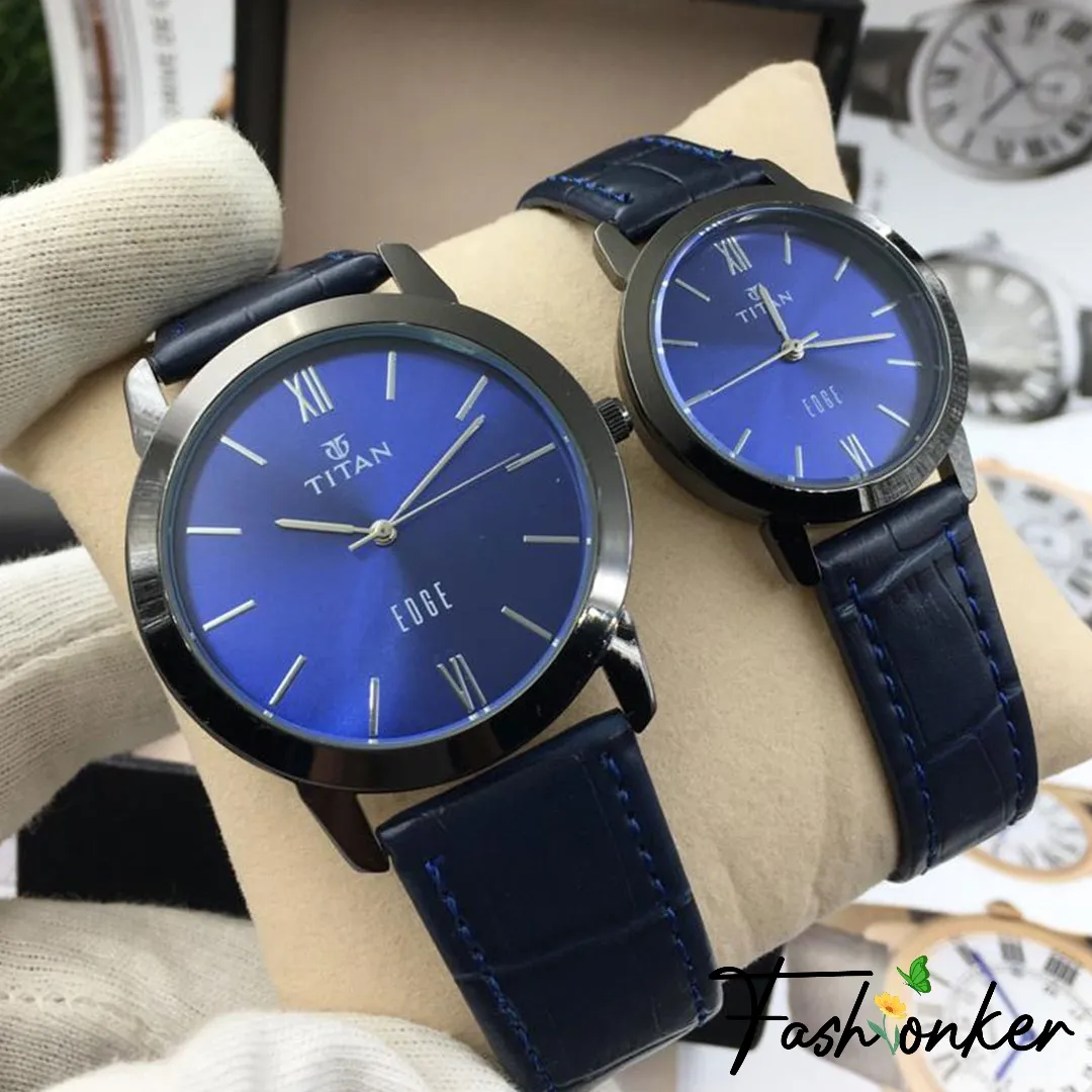 Titan Slim Blue Strap Couple Watch Set