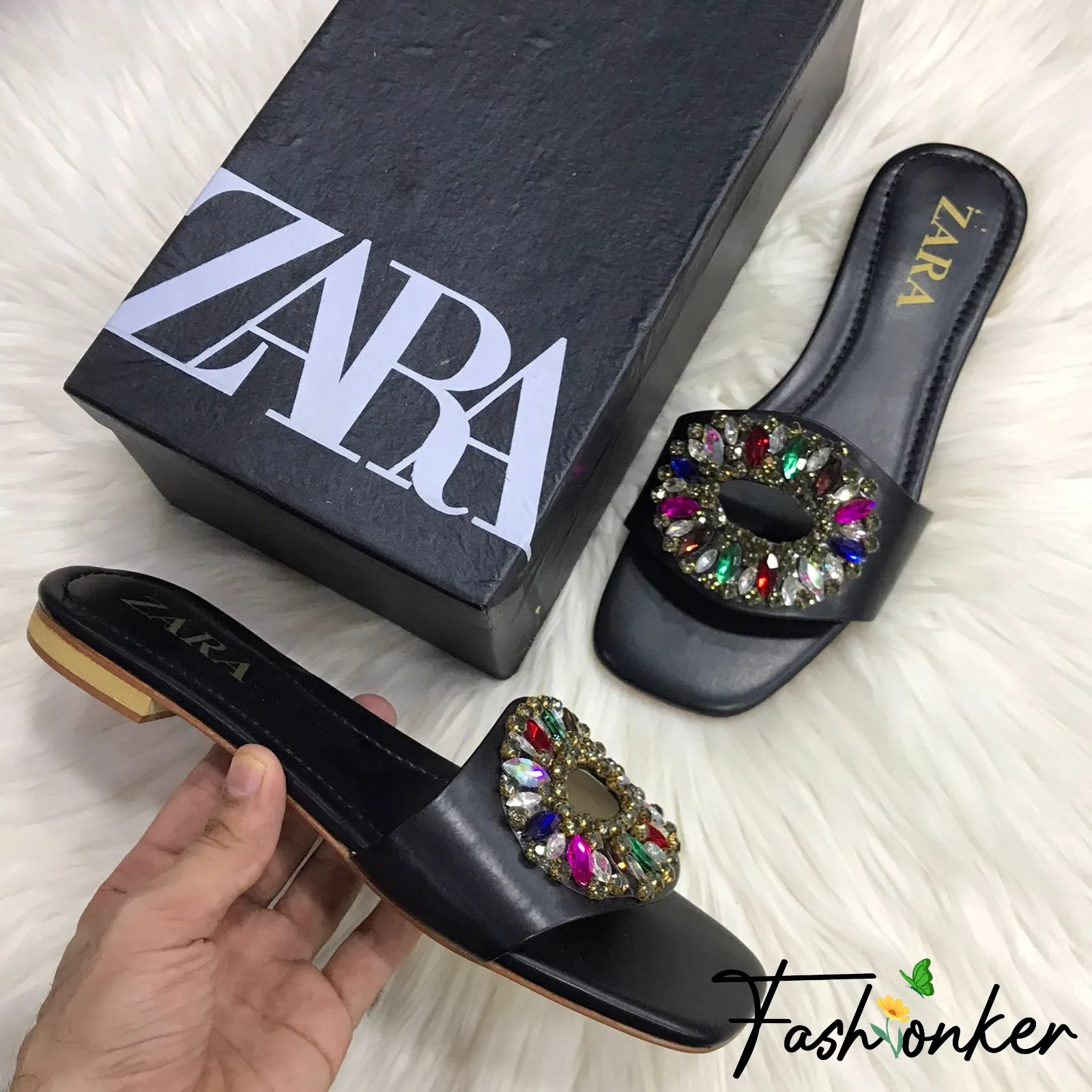 Zara Embellished Stone Slippers