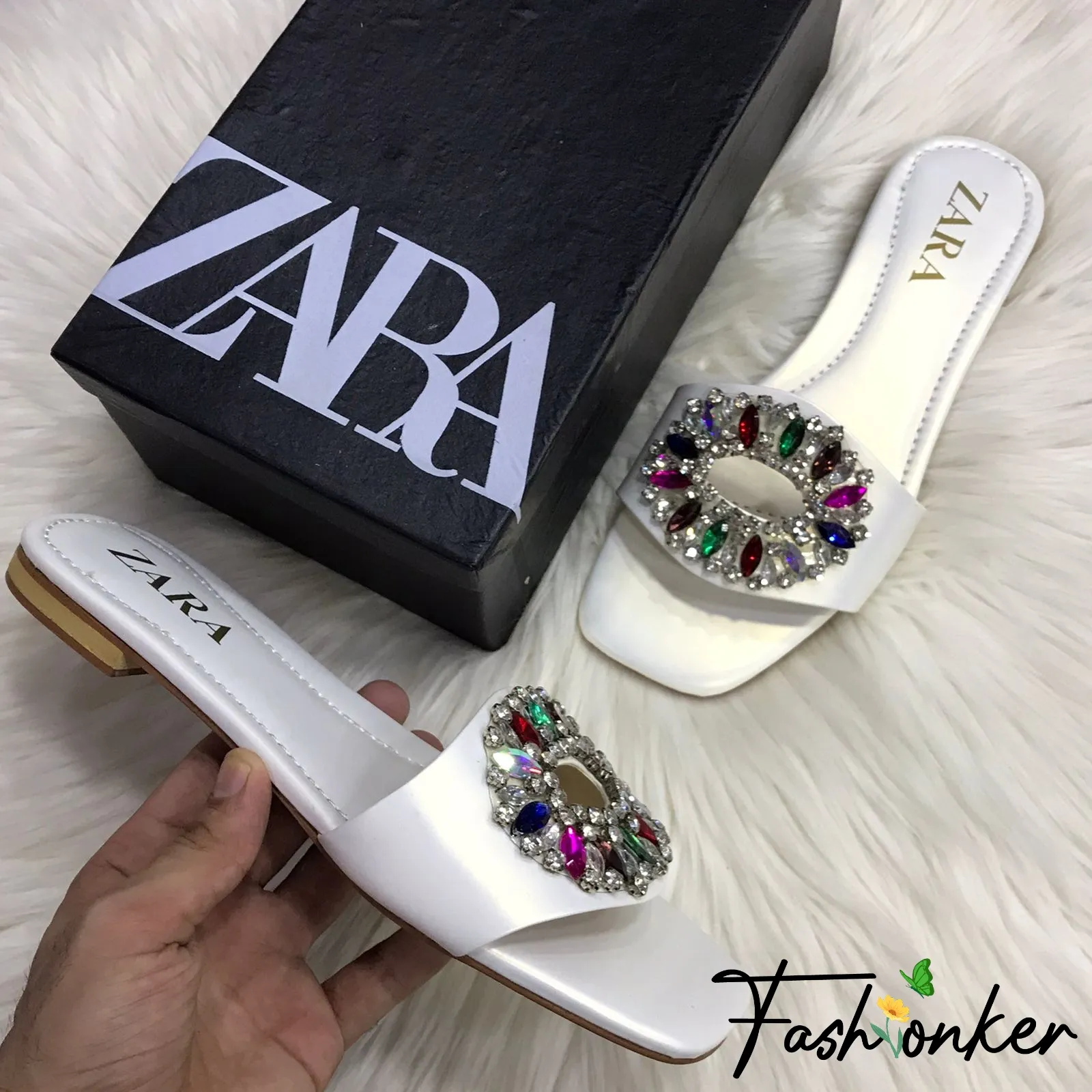 Zara Embellished Stone Slippers